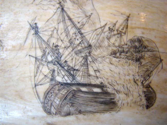 A wonderful 19th century scrimshawed Sperm Whale's Tooth with Shipwreck scene — image 4